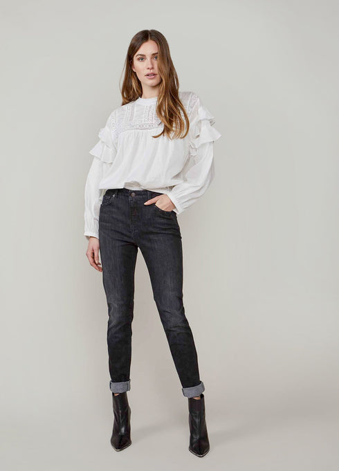 Summum Bluse langarm, mit Häkelspitze und Stehkragen, offwhite