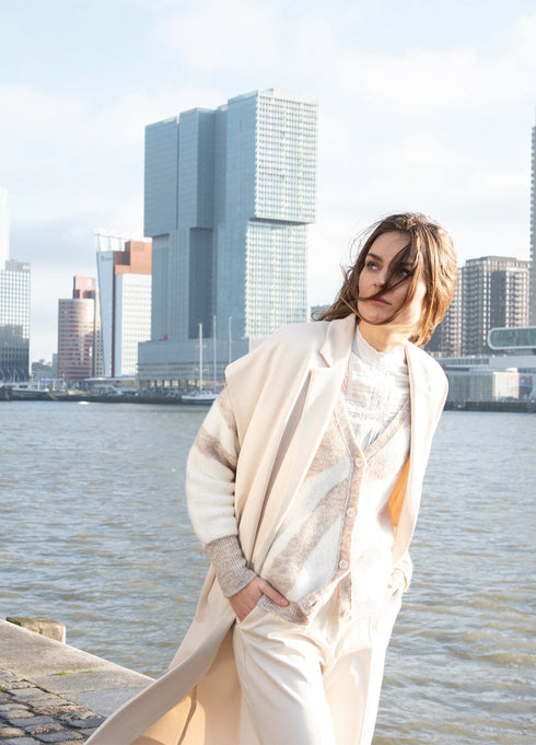 Summum Bluse langarm, mit Häkelspitze und Stehkragen, offwhite