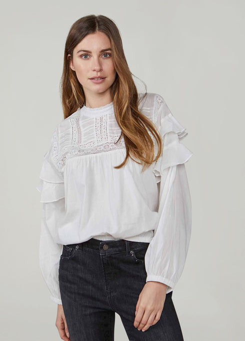 Summum Bluse langarm, mit Häkelspitze und Stehkragen, offwhite