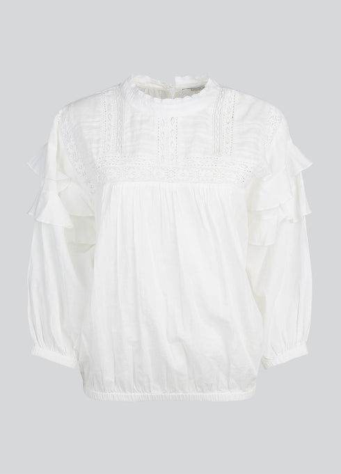 Summum Bluse langarm, mit Häkelspitze und Stehkragen, offwhite