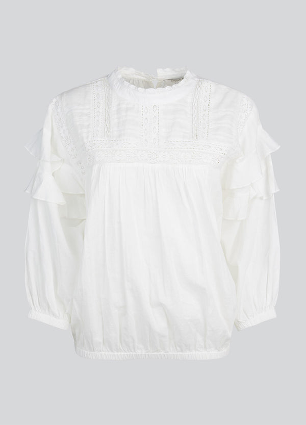 Summum Bluse langarm, mit Häkelspitze und Stehkragen, offwhite