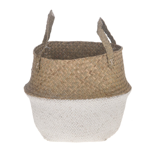 Handgeflochtener Aufbewahrungskorb aus Seegras, Dekokorb natur-weiß