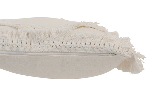 Boho Kissen weiß mit Fransen, Boho/Ibiza, 45x45 cm