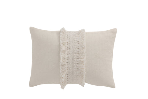 Boho Kissen weiß mit Fransen, Dekokissen Boho/Ibiza, 30x45x7cm