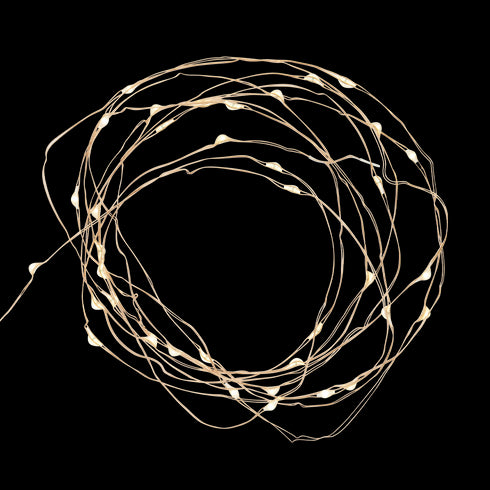 Madam Stoltz Deko Lichtgirlande Draht, LED Lichterkette 4m mit Batterie, kupfer