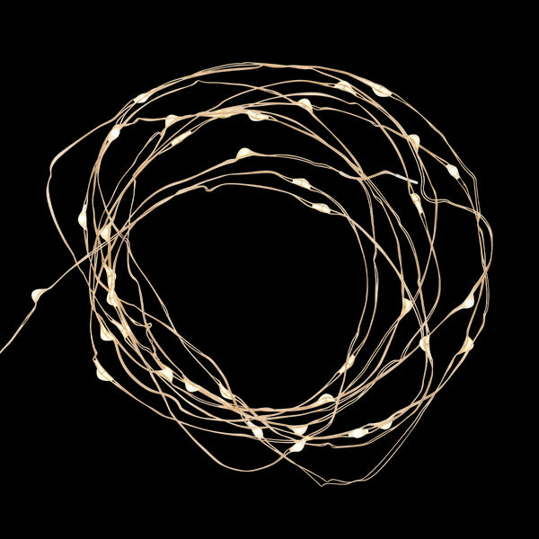 Madam Stoltz Deko Lichtgirlande Draht, LED Lichterkette 4m mit Batterie, kupfer