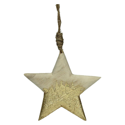 Pomax Dekoanhänger X-Mas, Baumschmuck Stern, Holz natur-gold