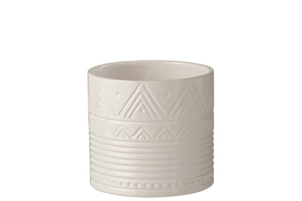 Boho Blumentopf, Dekotopf Ethno weiß D14,5 H14
