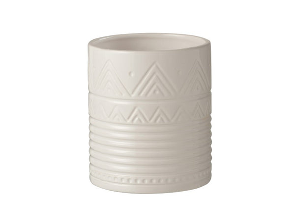 Boho Blumentopf, Dekotopf Ethno weiß D14,7 H17