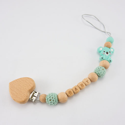 Schnullerkette, Holzherz, Koala türkis