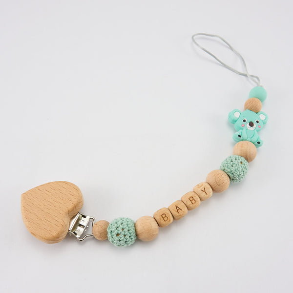 Schnullerkette, Holzherz, Koala türkis