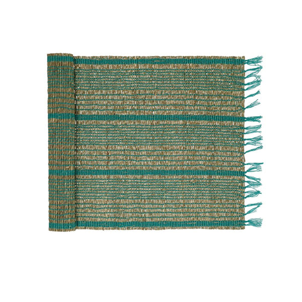 Boho Tischläufer Seegras, Untersetzer aqua, natur-türkis, 140x40cm