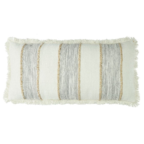 Pomax Dekokissen mit Fransen 70x35cm, grau-weiß-natur