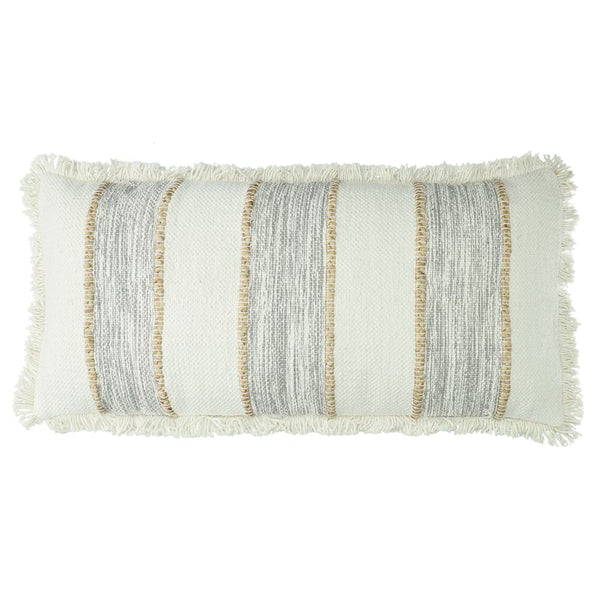 Pomax Dekokissen mit Fransen 70x35cm, grau-weiß-natur