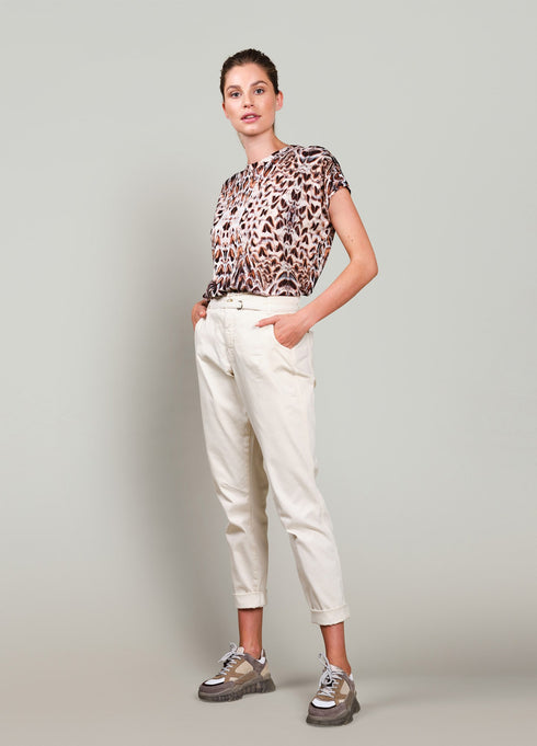 Summum T-Shirt mit animal print kurzarm, Shirt mit Rundhals und Pfauenmuster, mehrfarbig