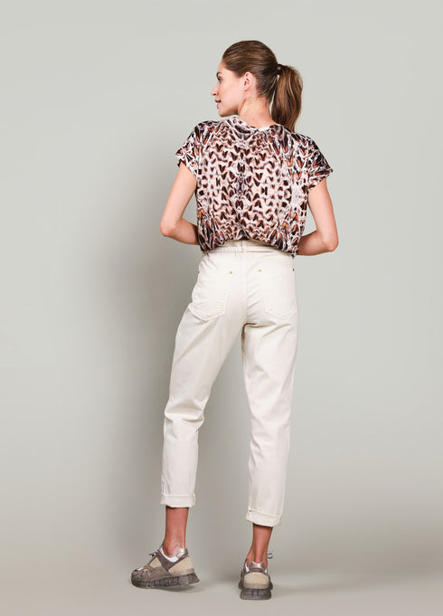 Summum T-Shirt mit animal print kurzarm, Shirt mit Rundhals und Pfauenmuster, mehrfarbig