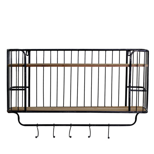 Vintage Wandregal, Küchenregal mit Metallhaken, Garderobe, Retro, Industrial, breit