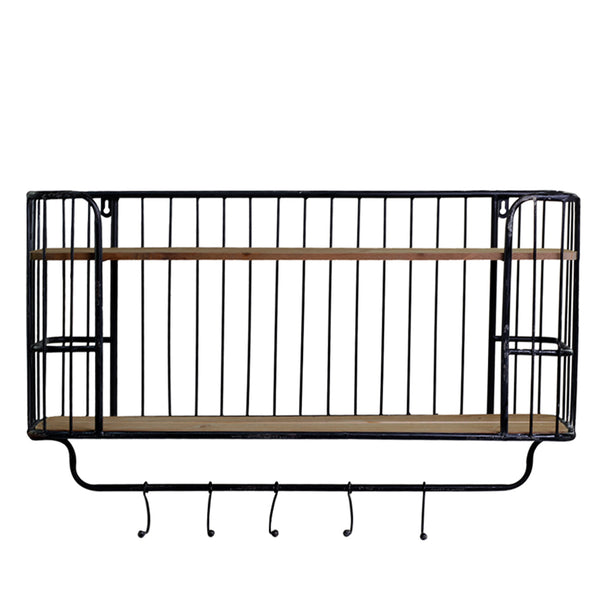 Vintage Wandregal, Küchenregal mit Metallhaken, Garderobe, Retro, Industrial, breit
