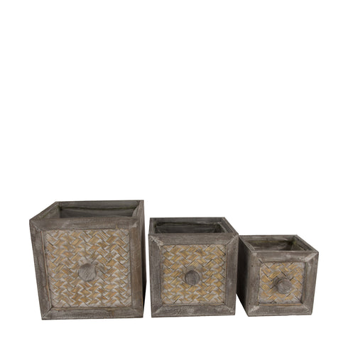 Pflanz-Schubladen aus Holz Set 3tlg. grau Shabby Chic, Übertöpfe, Pflanzgefäße Vintage