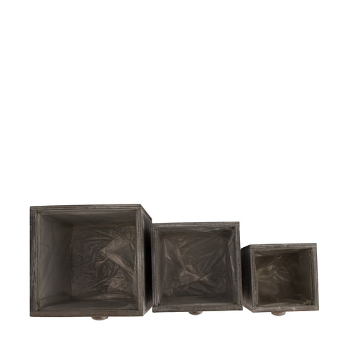 Pflanz-Schubladen aus Holz Set 3tlg. grau Shabby Chic, Übertöpfe, Pflanzgefäße Vintage