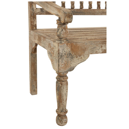 Handgeschnitzte Holzbank mit Verzierungen, Sitzbank aus Mangoholz, Boho, Marrokko Style, Vintage white wash