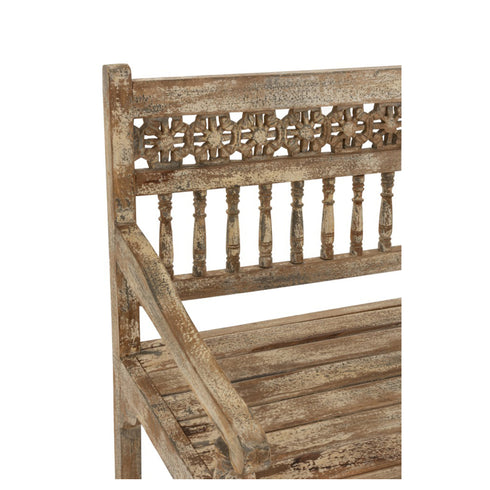 Handgeschnitzte Holzbank mit Verzierungen, Sitzbank aus Mangoholz, Boho, Marrokko Style, Vintage white wash
