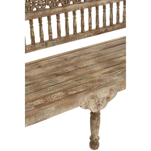 Handgeschnitzte Holzbank mit Verzierungen, Sitzbank aus Mangoholz, Boho, Marrokko Style, Vintage white wash