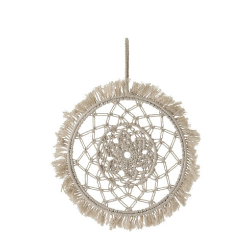 Boho Makramee Wanddeko rund, Gypsy Wandbehang, Traumfänger, maritim, creme