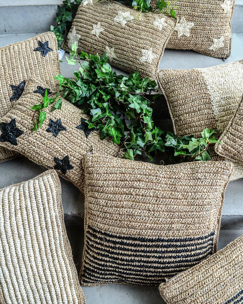 House of Sakk Dekokissen Stern, Boho Kissen, natur schwarz 50x30cm
