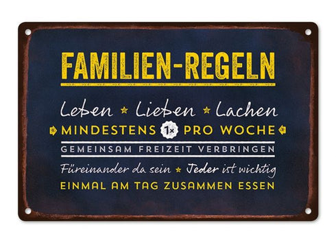 Wandschild, Blechschild VintageArt Familien-Regeln