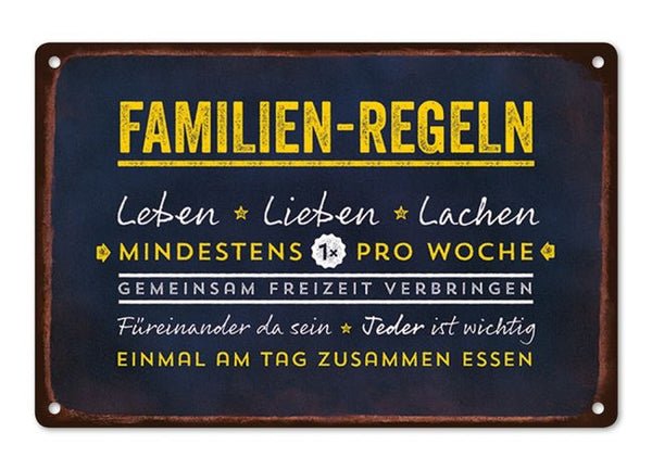 Wandschild, Blechschild VintageArt Familien-Regeln