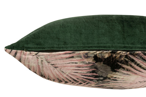 Dekokissen, Samtkissen Palmblätter, grün-rosa, 45x45cm