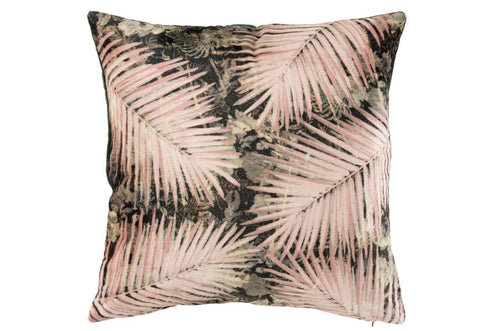 Dekokissen, Samtkissen Palmblätter, grün-rosa, 45x45cm