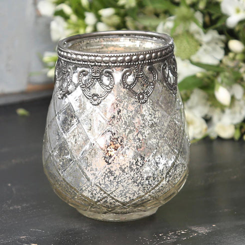 Windlicht Bauernsilber mit Metall Dekor, Dekoglas, Shabby-Chic, 1