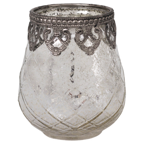 Windlicht Bauernsilber mit Metall Dekor, Dekoglas, Shabby-Chic, 1