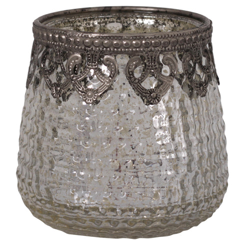 Windlicht Bauernsilber mit Metall Dekor, Dekoglas, Shabby-Chic, 2