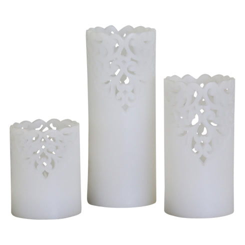 LED Echtwachskerze, mit Ornamenten, weiß, verschiedene Grössen, Shabby-Chic