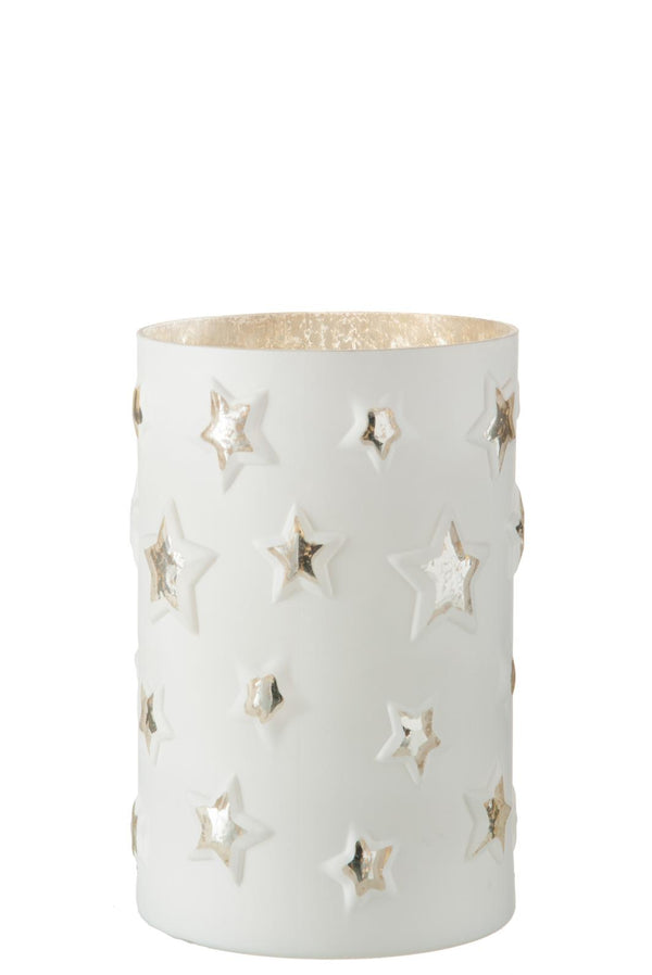 Windlicht Sterne, weiß