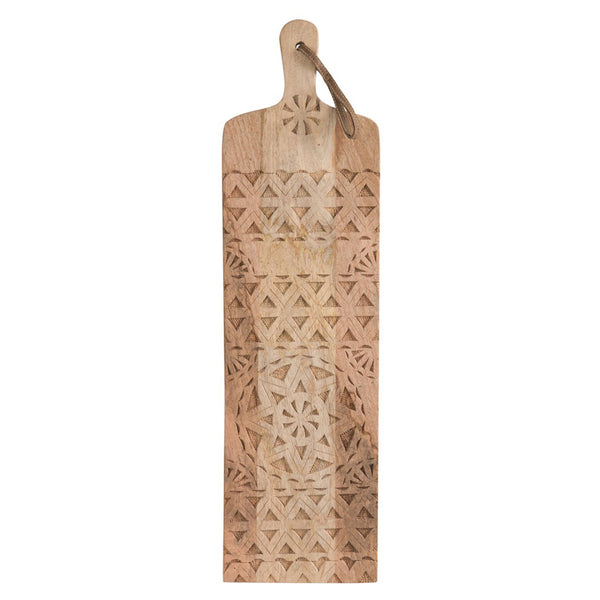 Schneidebrett, Holzbrett, Servierbrett, Ethno / Boho, lang, Mangoholz naturell, 75cm