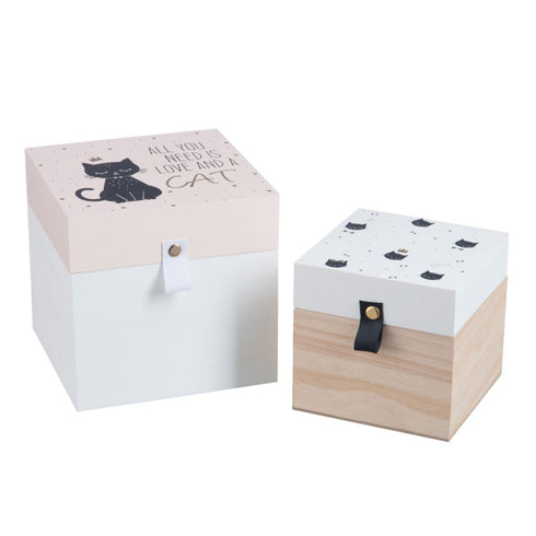 J-Line Aufbewahrungsboxen, Dekoboxen, Aufbewahrungskisten, Katze, 2er-Set