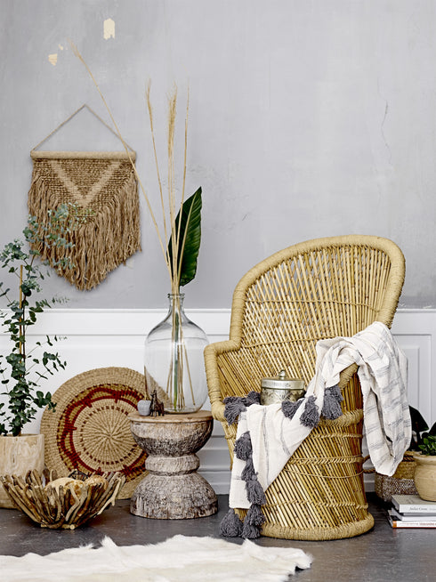 Bloomingville Decke, Plaid mit Quasten 150x130, grau-offwhite