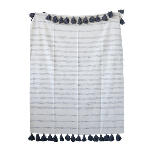 Bloomingville Decke, Plaid mit Quasten 150x130, grau-offwhite