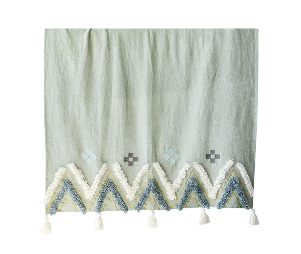 Bloomingville Decke, Ethno Plaid mit Quasten, Baumwolle 150x130cm, grün-creme