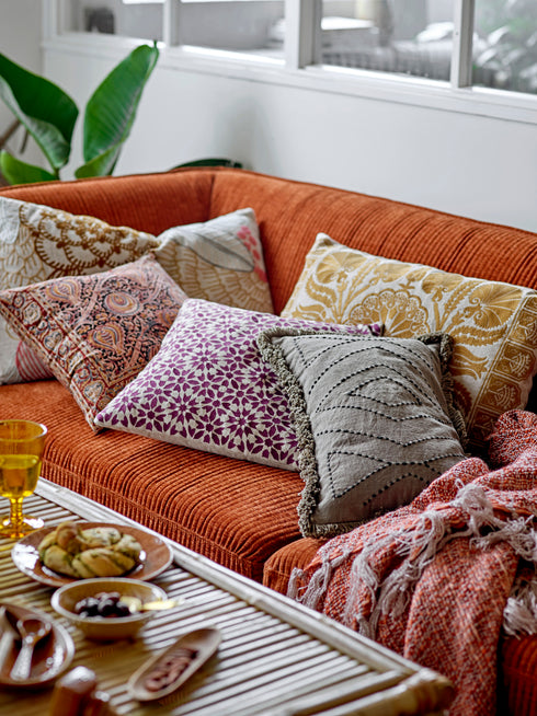 Bloomingville Boho Dekokissen mit Fransen 50x33, braungrau