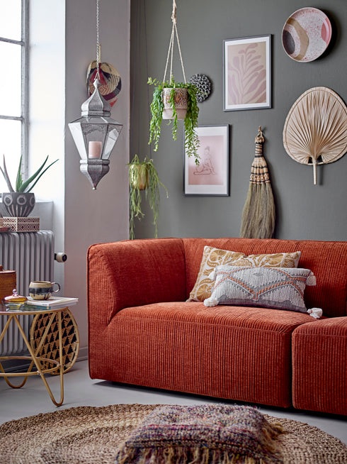 Bloomingville Boho Dekokissen mit Bommeln 50x30, schwarz-weiß-kupfer