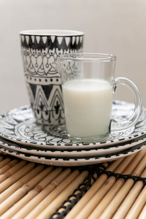 Boho Teller, Essteller, schwarz-weiß