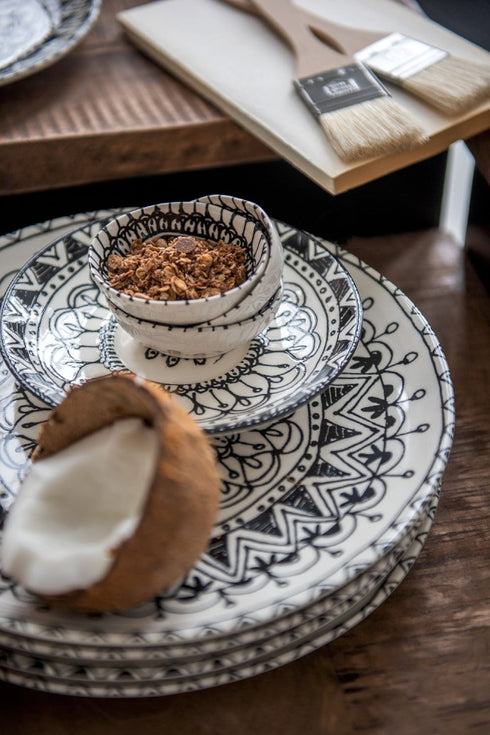Boho Teller, Essteller, schwarz-weiß