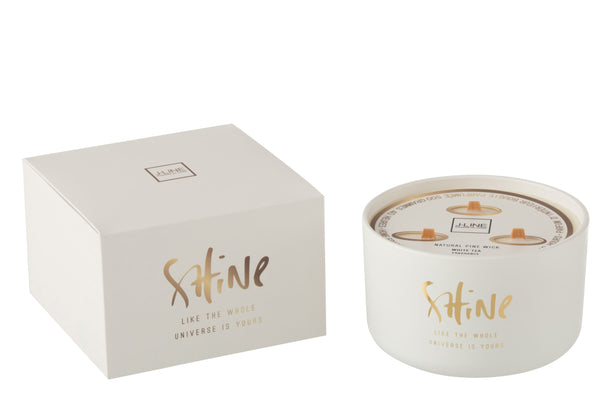 Edle Duftkerze "Shine"40std., Duft: white tea, in Geschenkbox, weiß