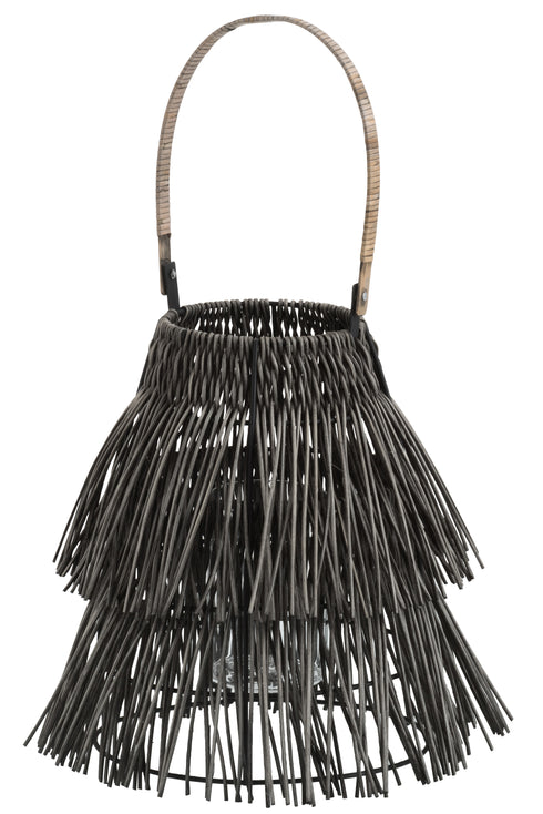 Windlicht, Boho Hängelaterne Rattan, handgemacht, grau D: 26 H:55cm