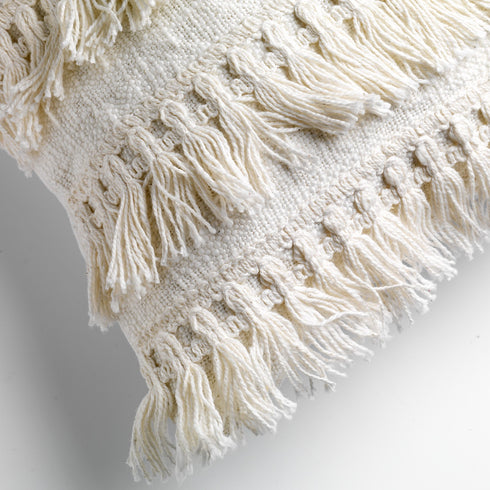 Dutch Decor Boho Kissen, Dekokissen mit Fransen, elfenbein, 40x60cm